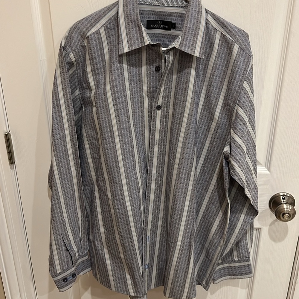 Bugatchi Large 100% Cotton Button Down Purple Blu… - image 6